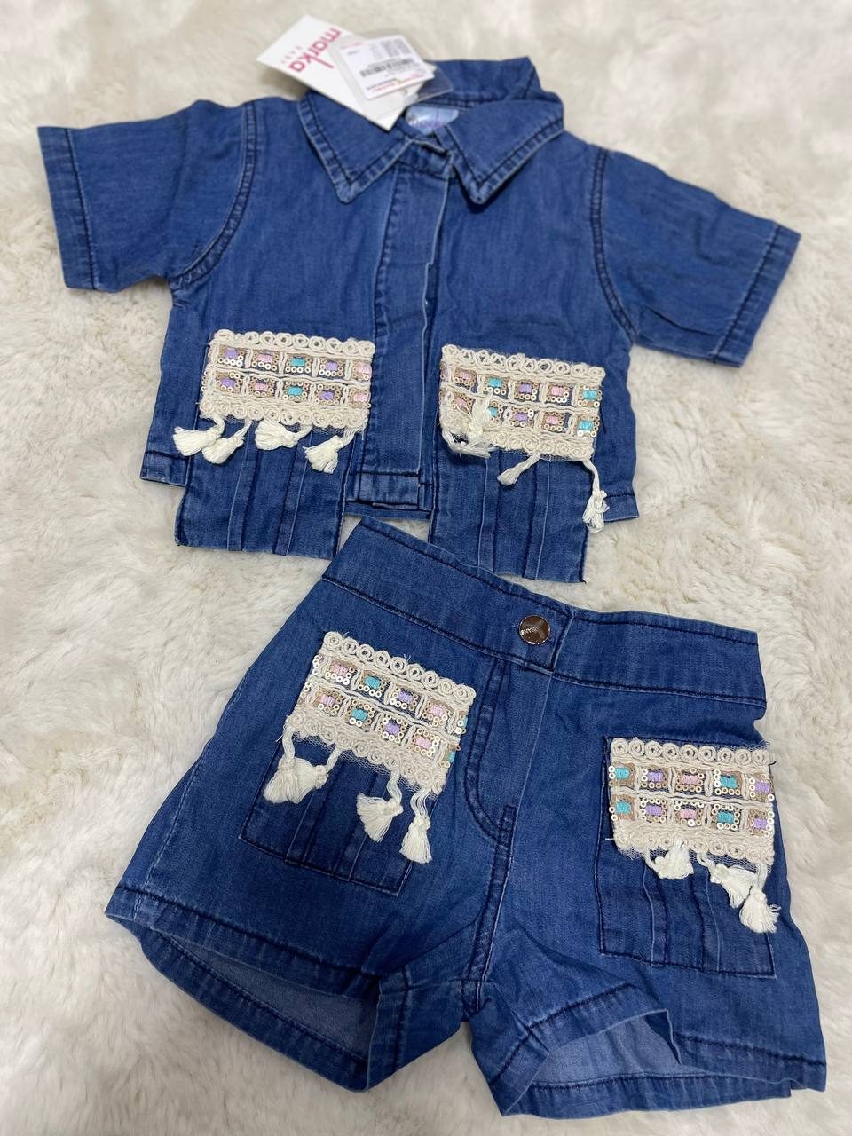 Denim Shirt & Shorts Set